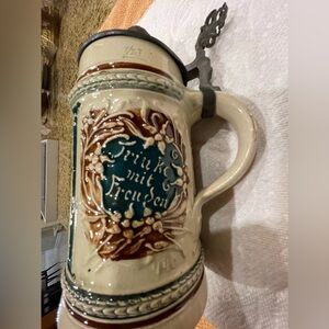 German ceramic beer stein w/ pewter lid. Made in Germany numbered #213 #440